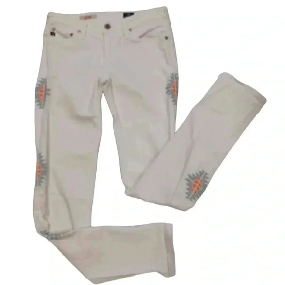 💥HOST PICK Adriano Goldschmied White Embroidered Stilt Cigarette Jeans Size 25R - Picture 3 of 13